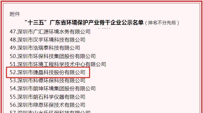 喜訊！捷晶科技獲“‘十三五’廣東省環境保護產業骨干企業”認定